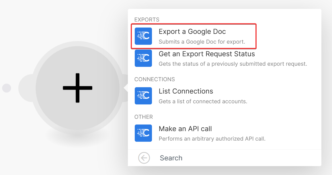 Add the Export a Google Doc action 