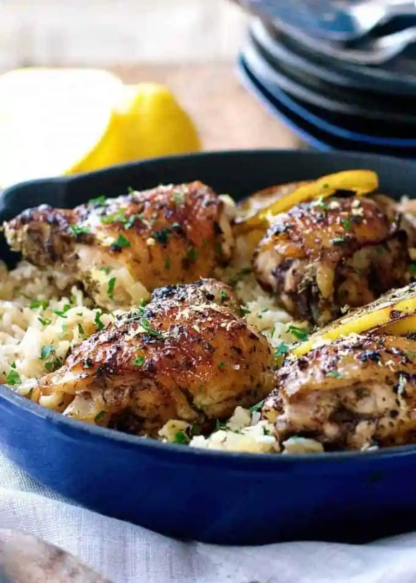 one pot greek chicken and lemon rice