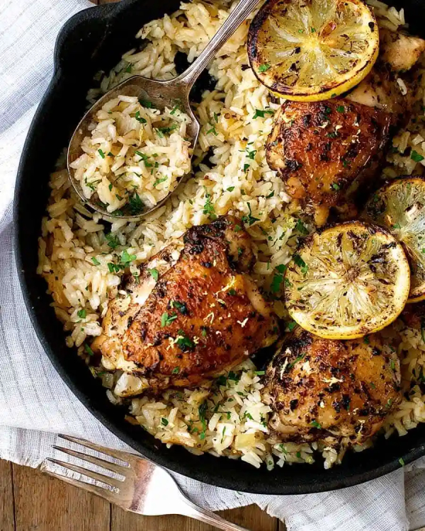 one pot greek chicken and lemon rice