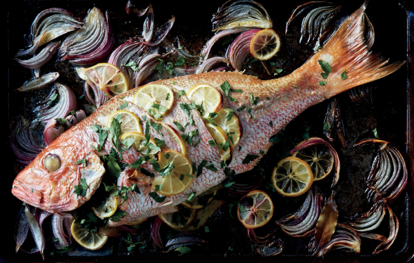 whole roasted red snapper with lemon and herbs