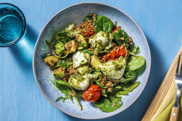 marinated mozzarella farro bowl