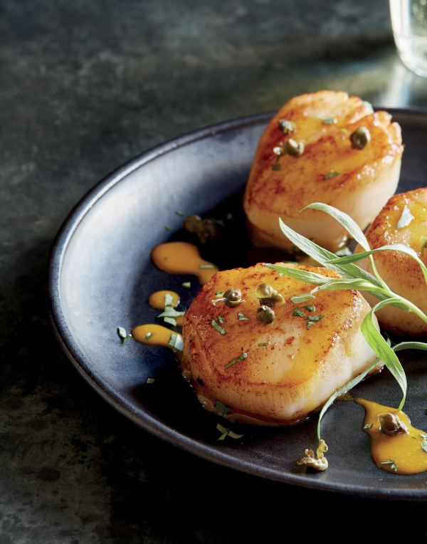 scallops with carrot butter and crispy capers