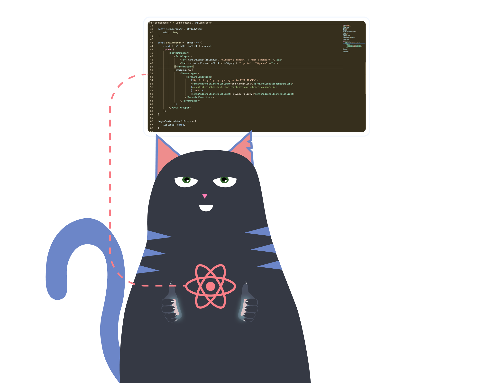 Cat standing in front of code snippet