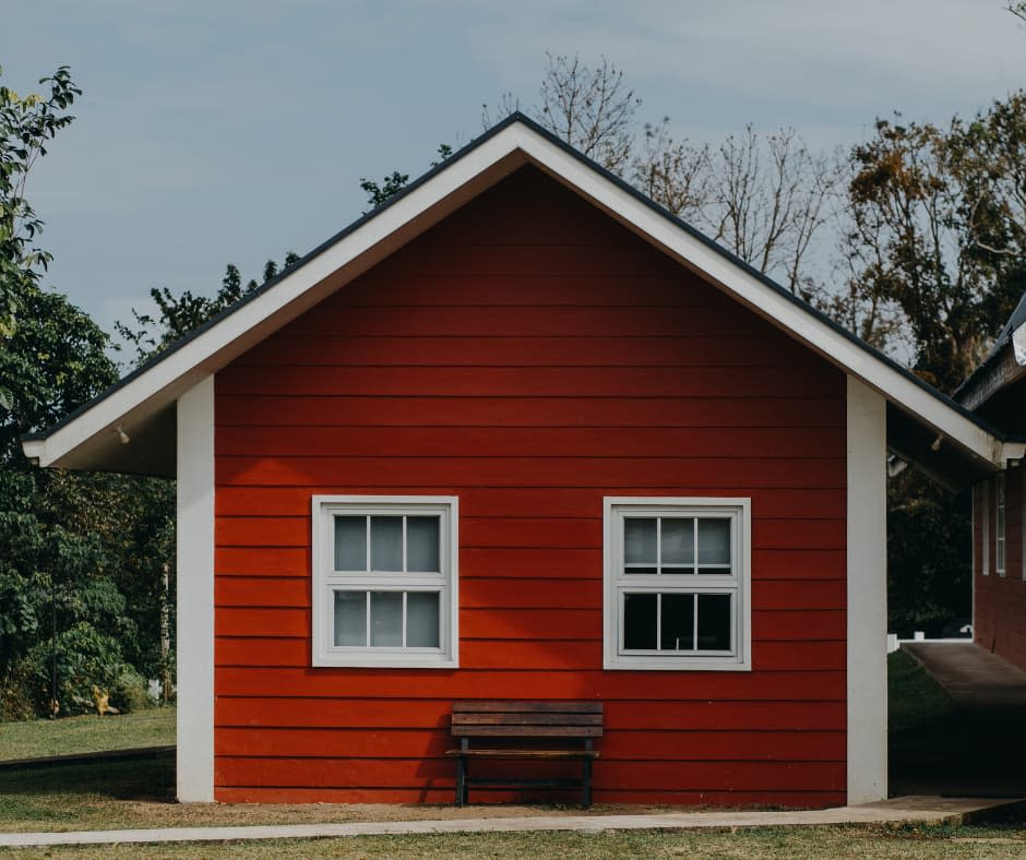 Red house with bench