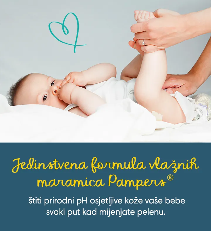 Jedinstvena formula vlažnih maramica Pampers® štiti prirodni pH osjetljive kože vaše bebe svaki put kad mijenjate pelenu.