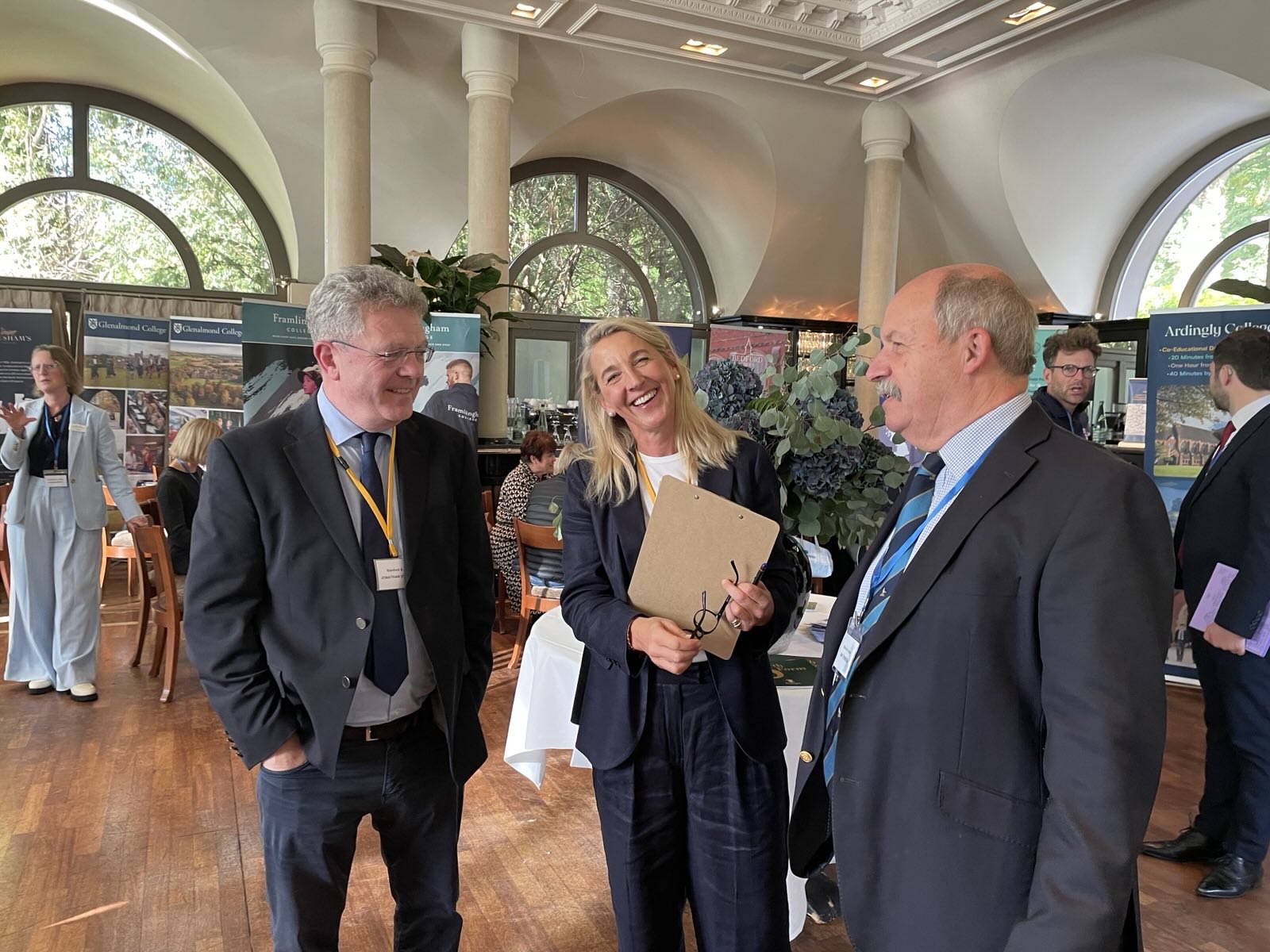 Stanford & Ackel School Fair 2025 - Summer School Consultant Veronika Pfetten talking to Jonathan Stanford and interview expert Ian Thomson