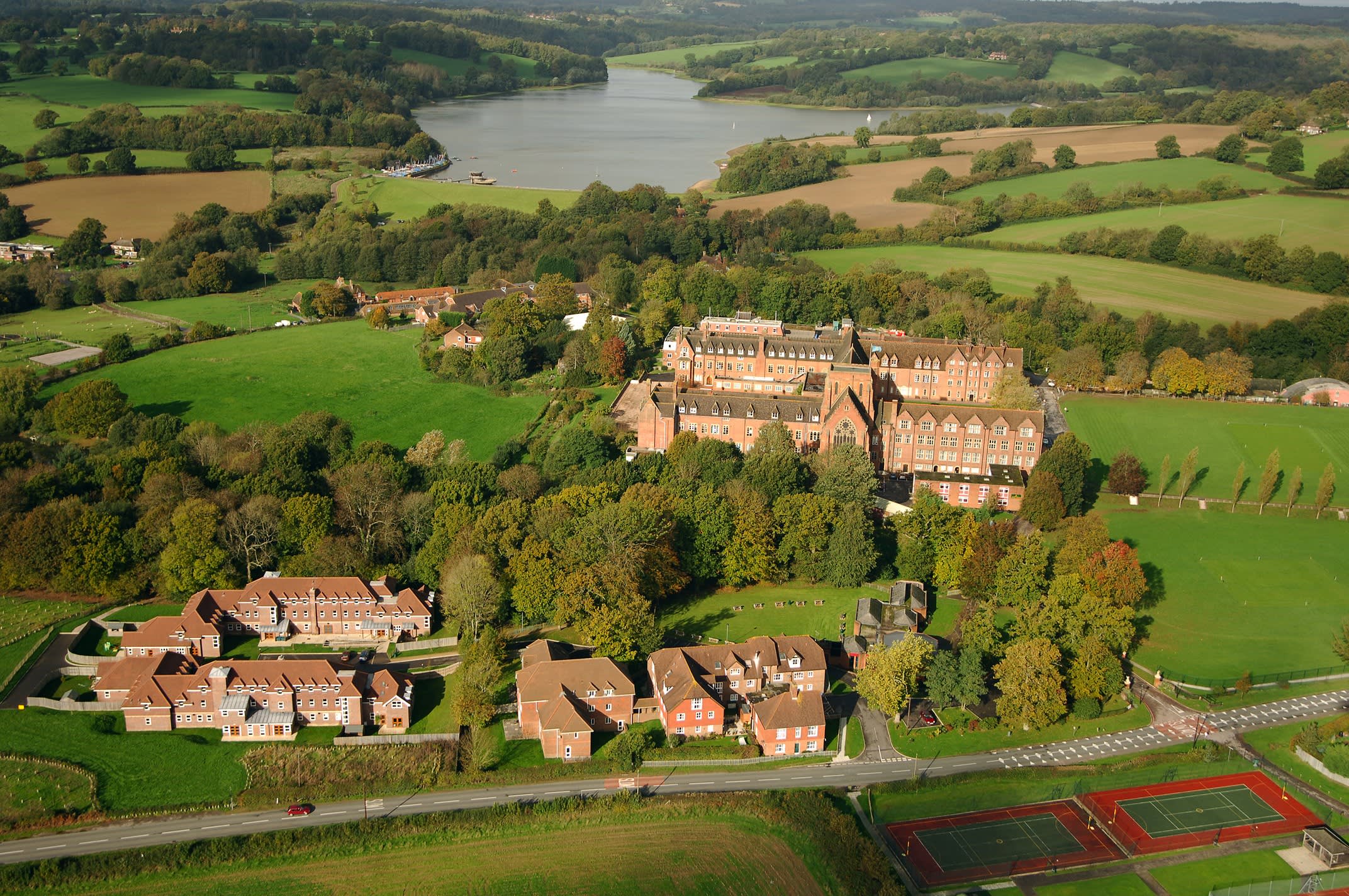 Ardingly College school camous is surrounded by beautiful nature and scenery including a lake.