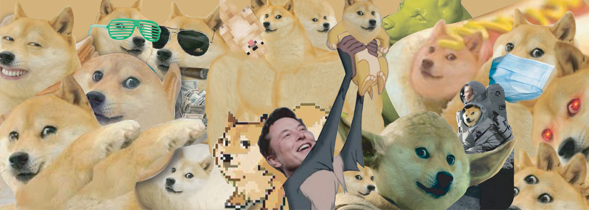 Elon Musk Holding Doge Surrounded by Doge