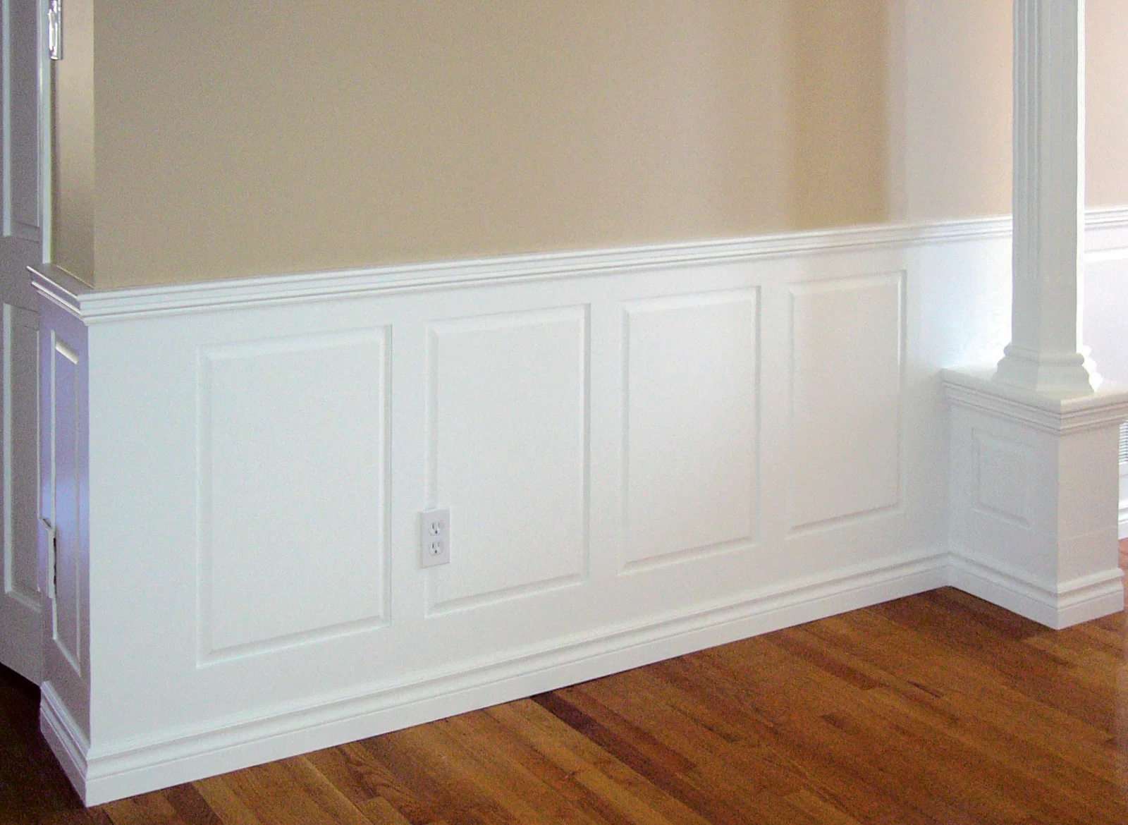 A wall with wainscoting 