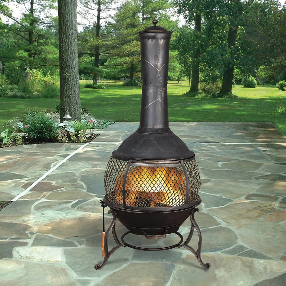 An outdoor fireplace