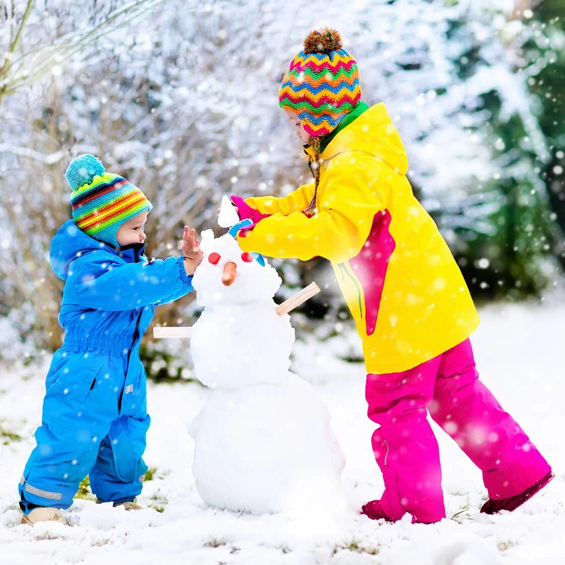 Kids building a snowman