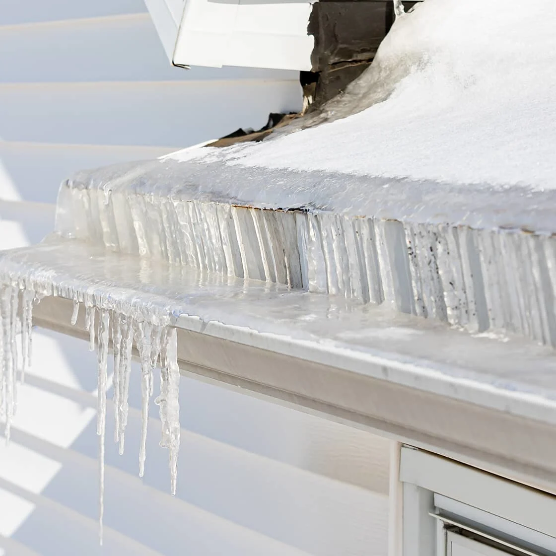 Gutters covered in ice.
