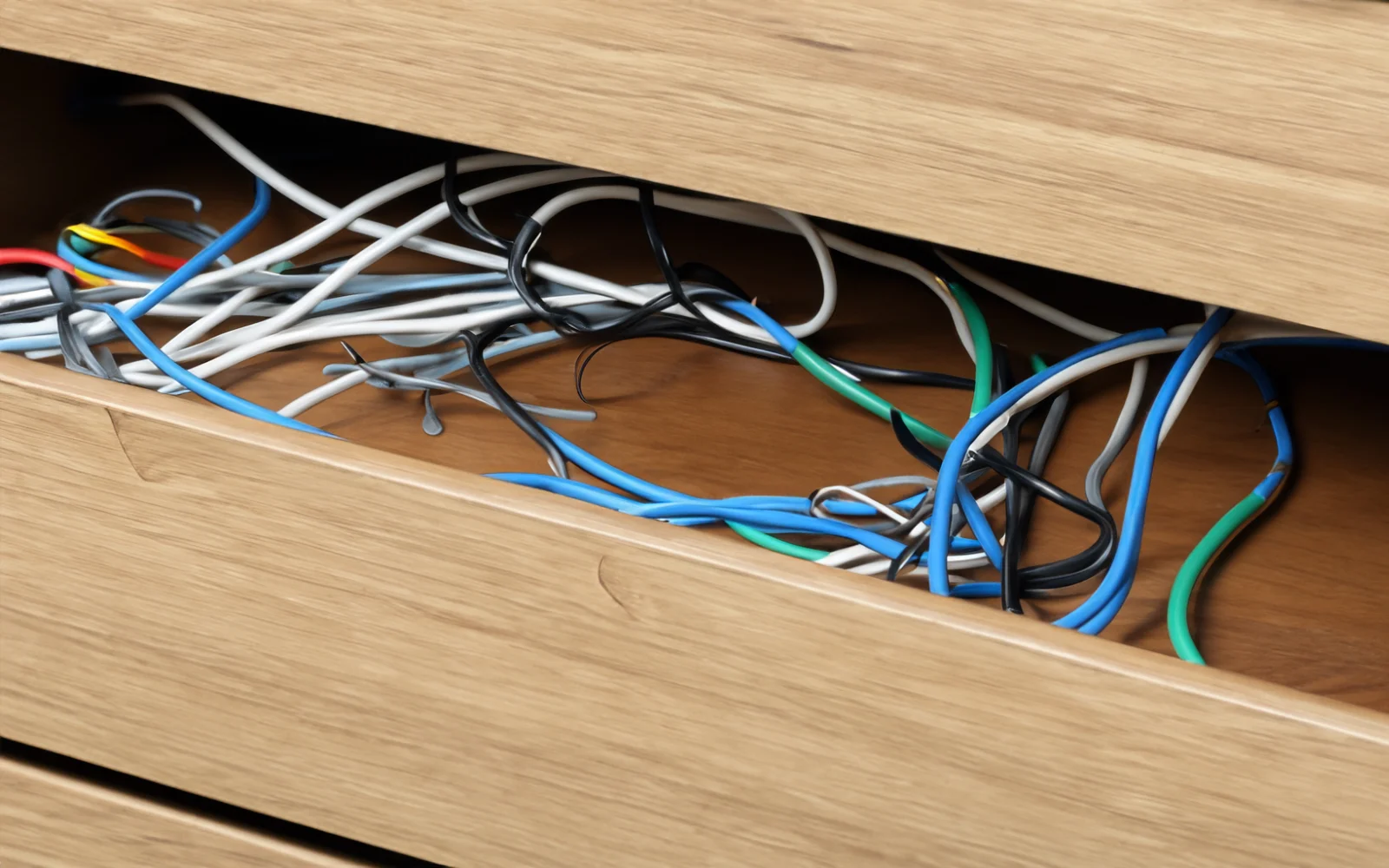 A drawer full of wires