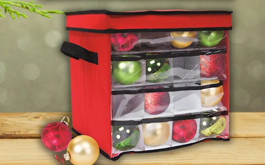 An organizer full of ornaments