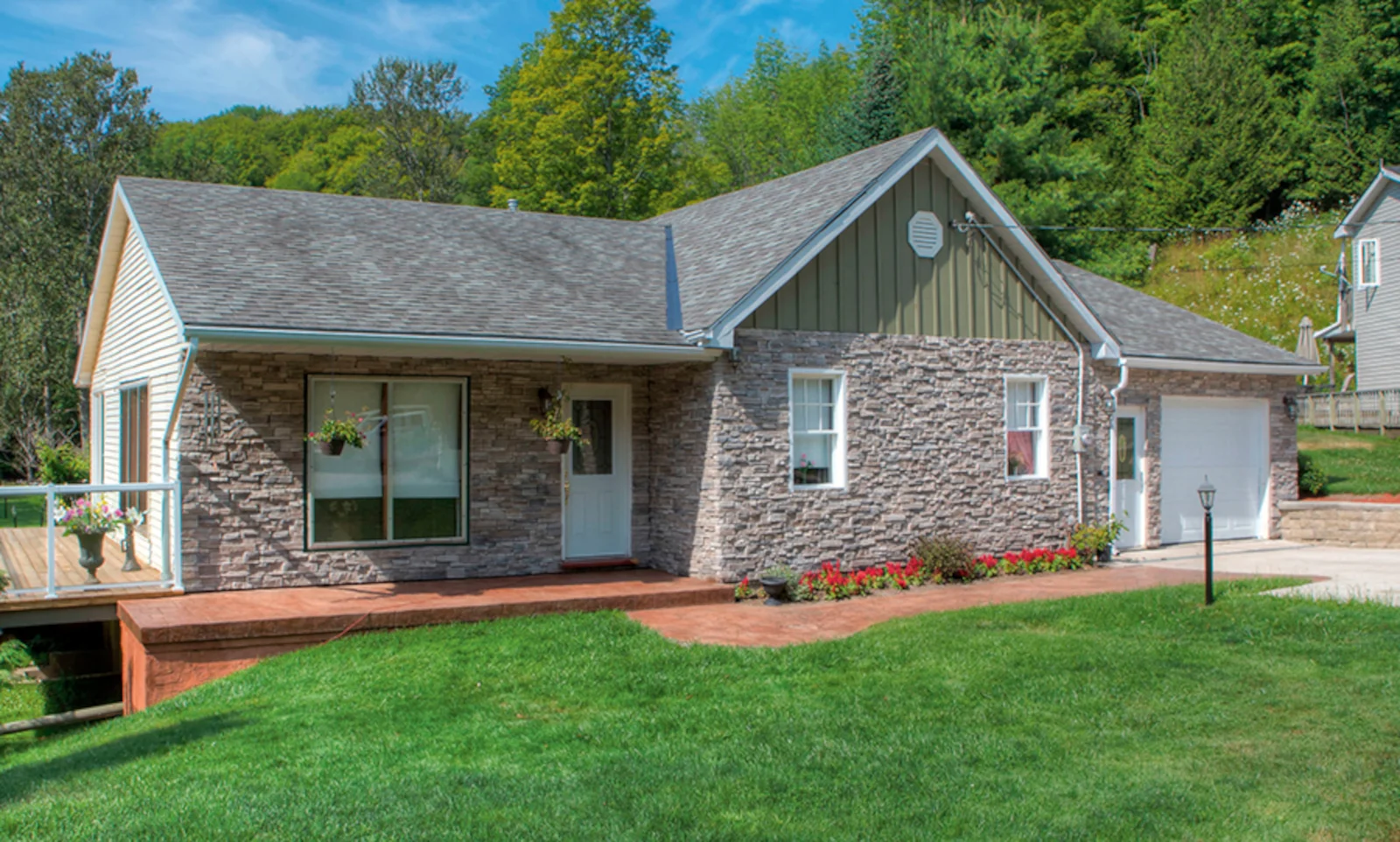 Home with stone veneer siding