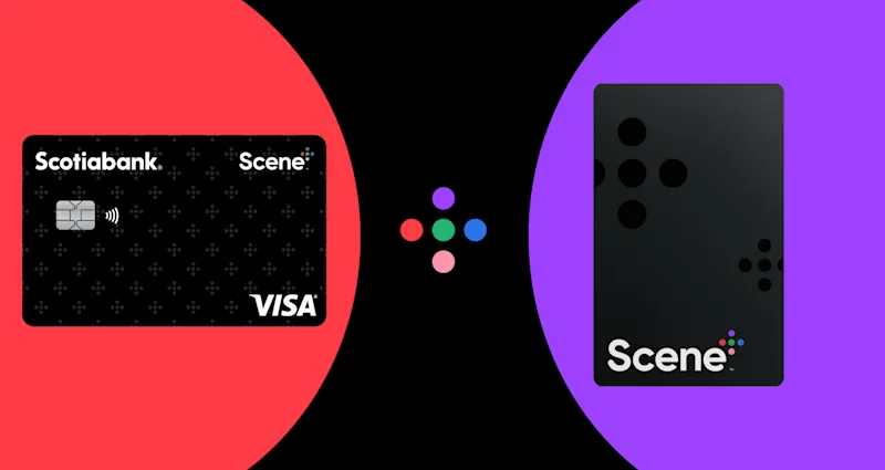 La carte Visa Scène+ de la Banque Scotia et la carte Scène+ ensemble.