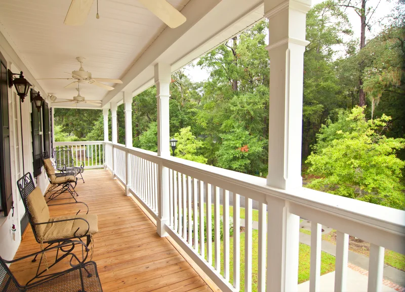 A porch painted white