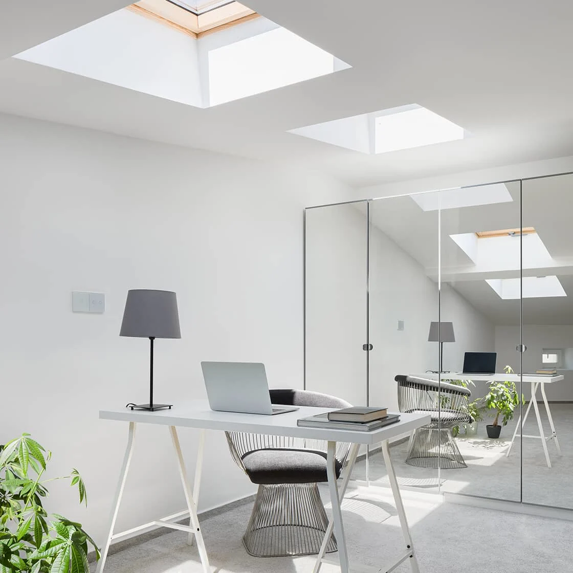 Attic office with skylights