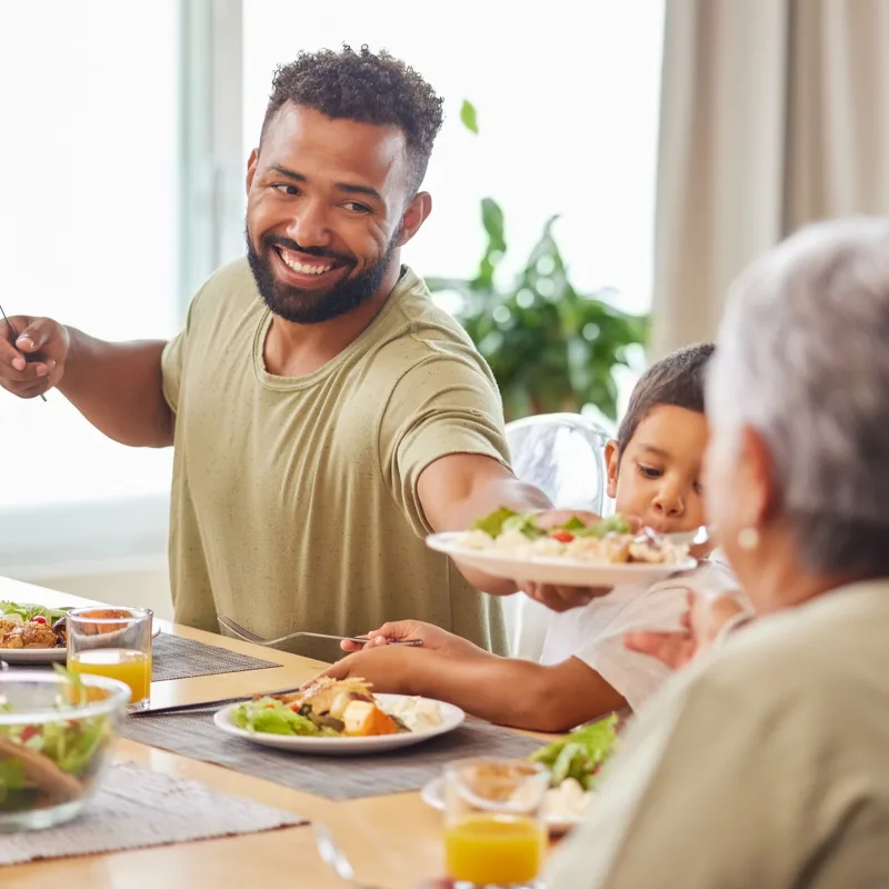 Family eating dinner together