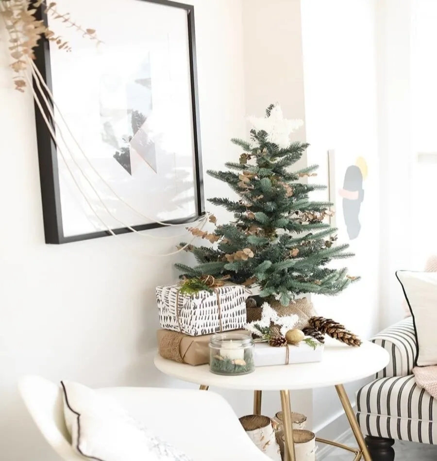 mini christmas tree on side table