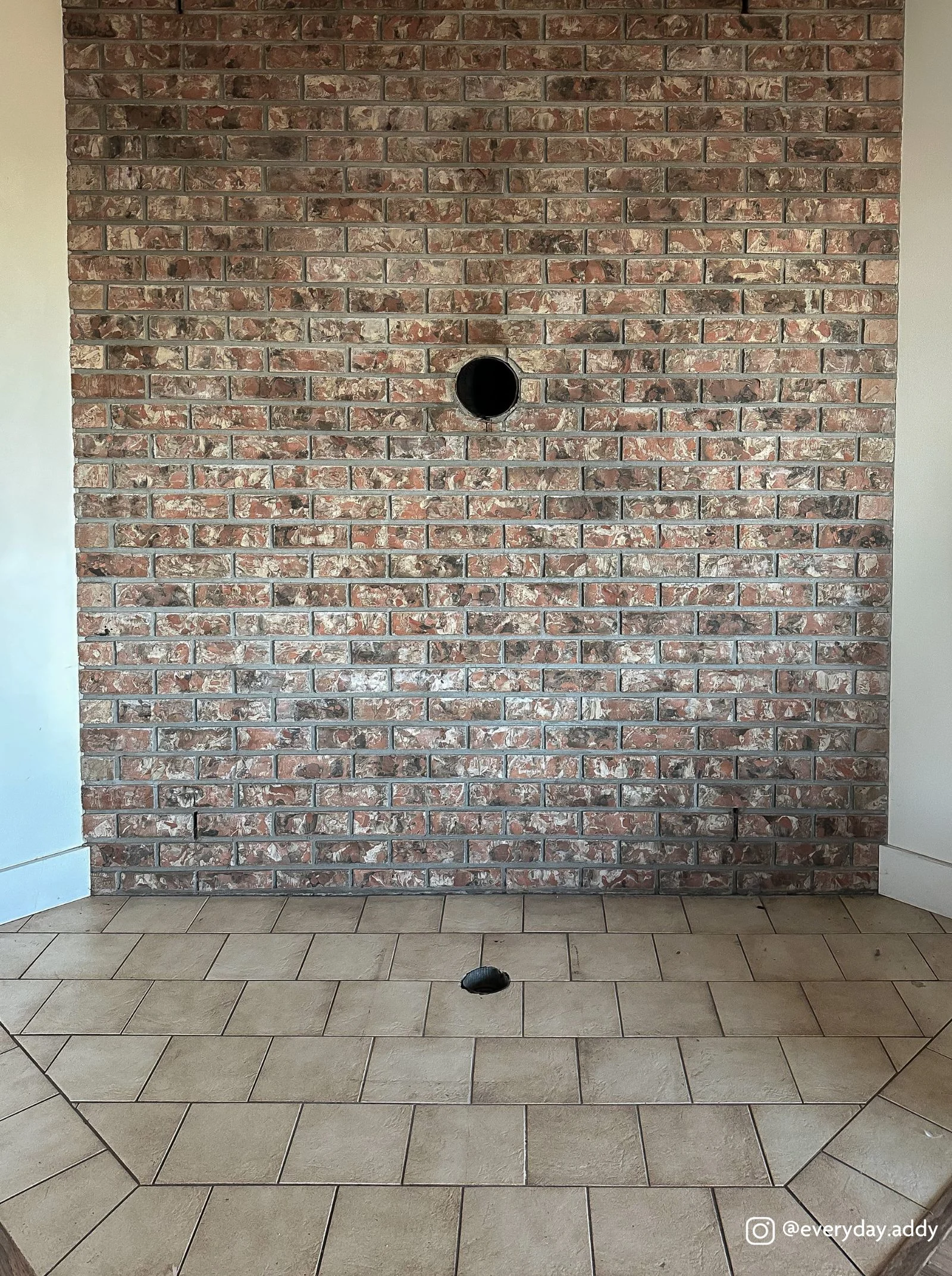 Brick tile fireplace