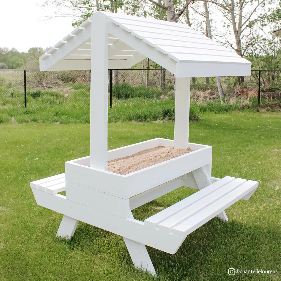 Sandbox with store picnic table