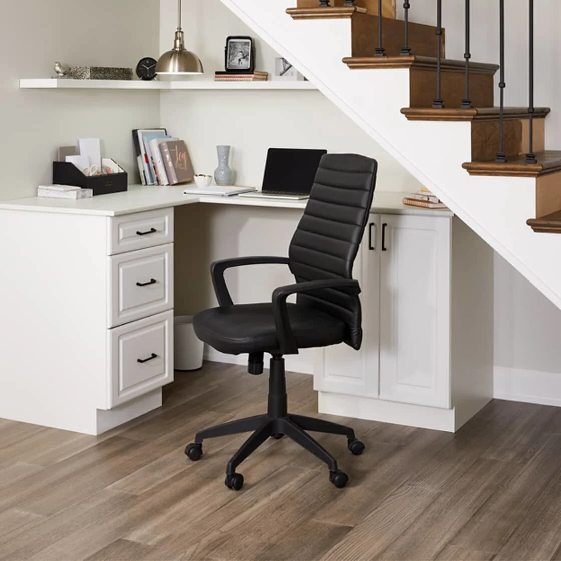 Office nook under stairs