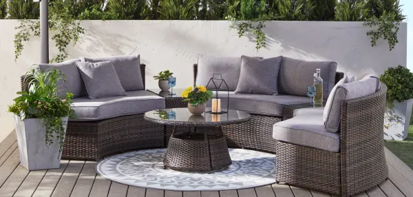 A patio with outdoor furniture