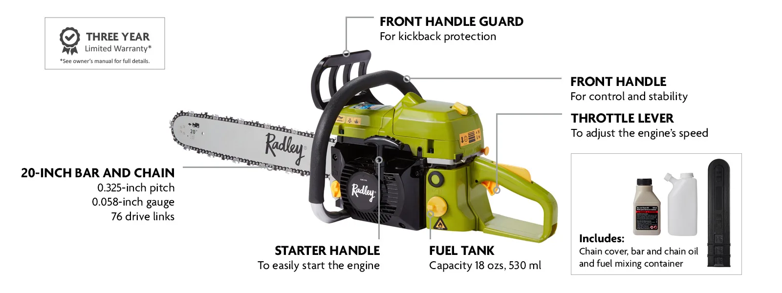 RADLEY 2-Cycle Gas Chainsaw - 52cc 20"_Infographic