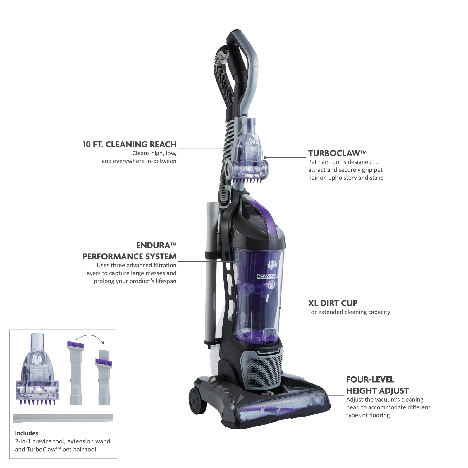 3870438 DIRT DEVIL Power Max Pet Hair Bagless Upright Vacuum Cleaner-Static Infographic