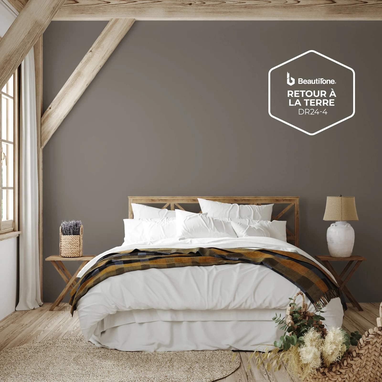 Un gris terreux et chaleureux sur le mur de la chambre