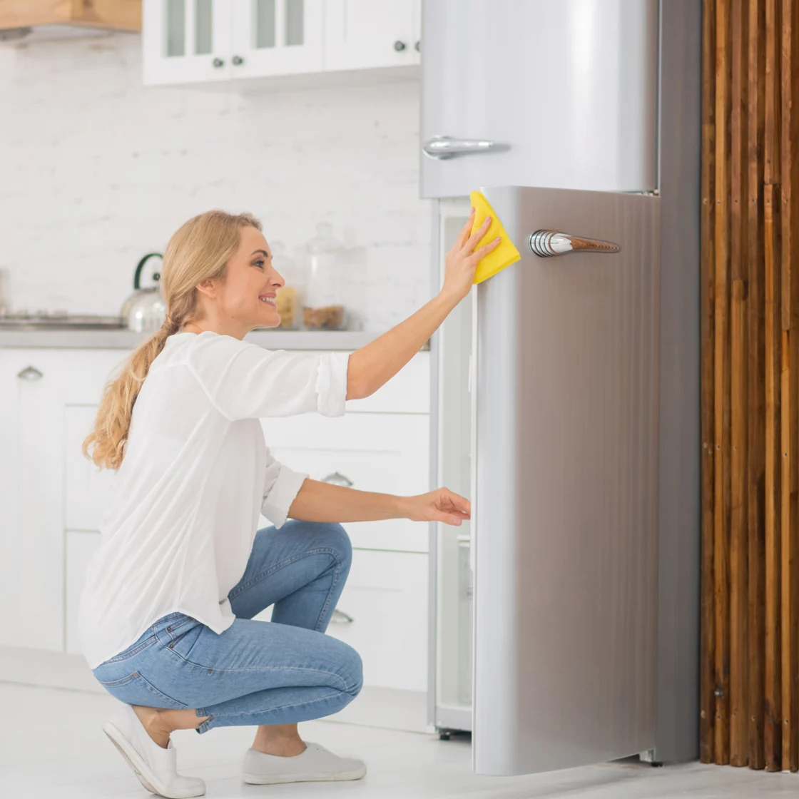Someone cleans their refrigerator 