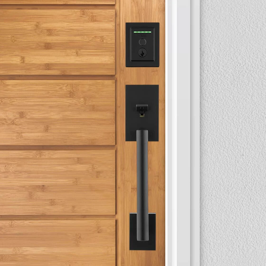 Image of an entryway with a digital door lock.