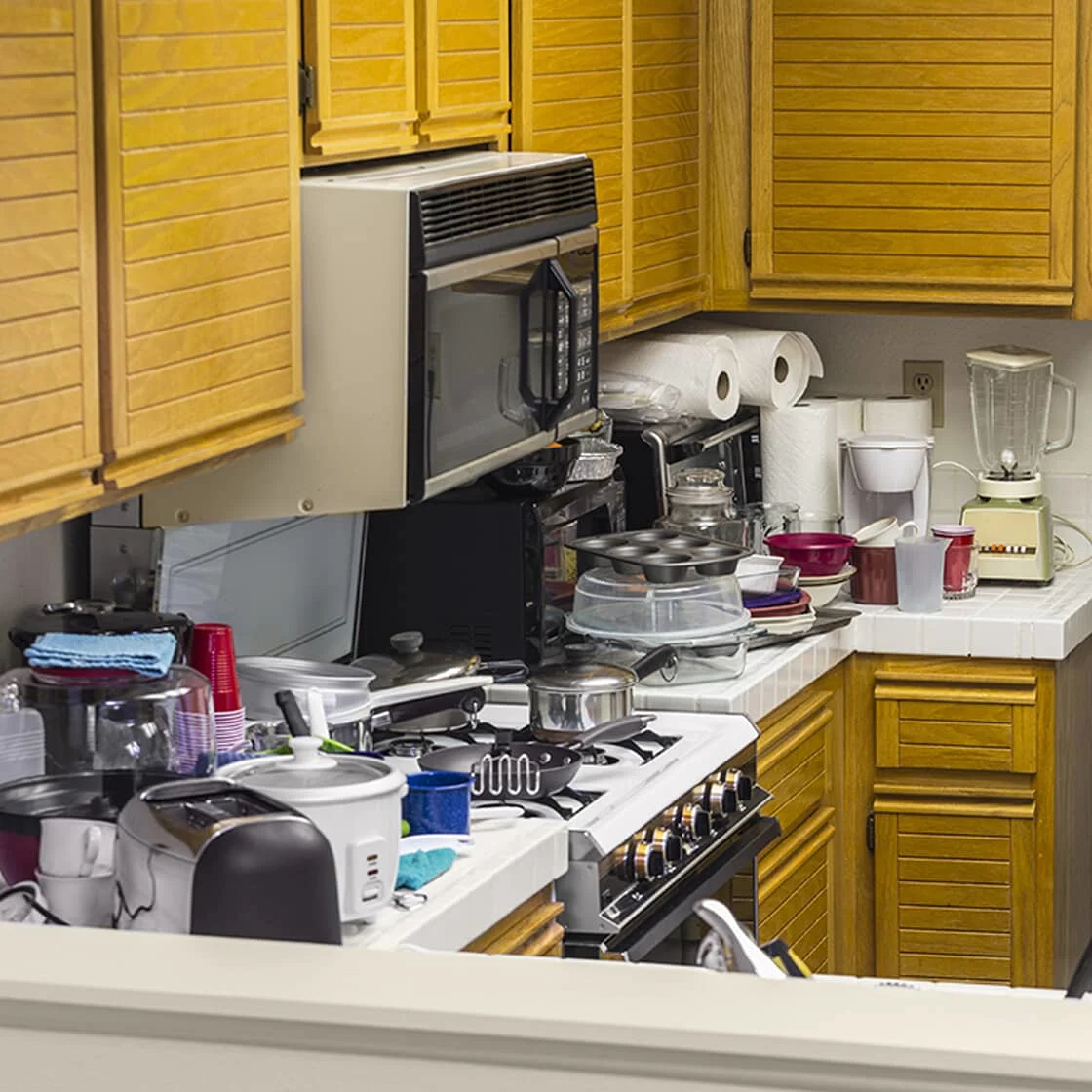 Cluttered kitchen space