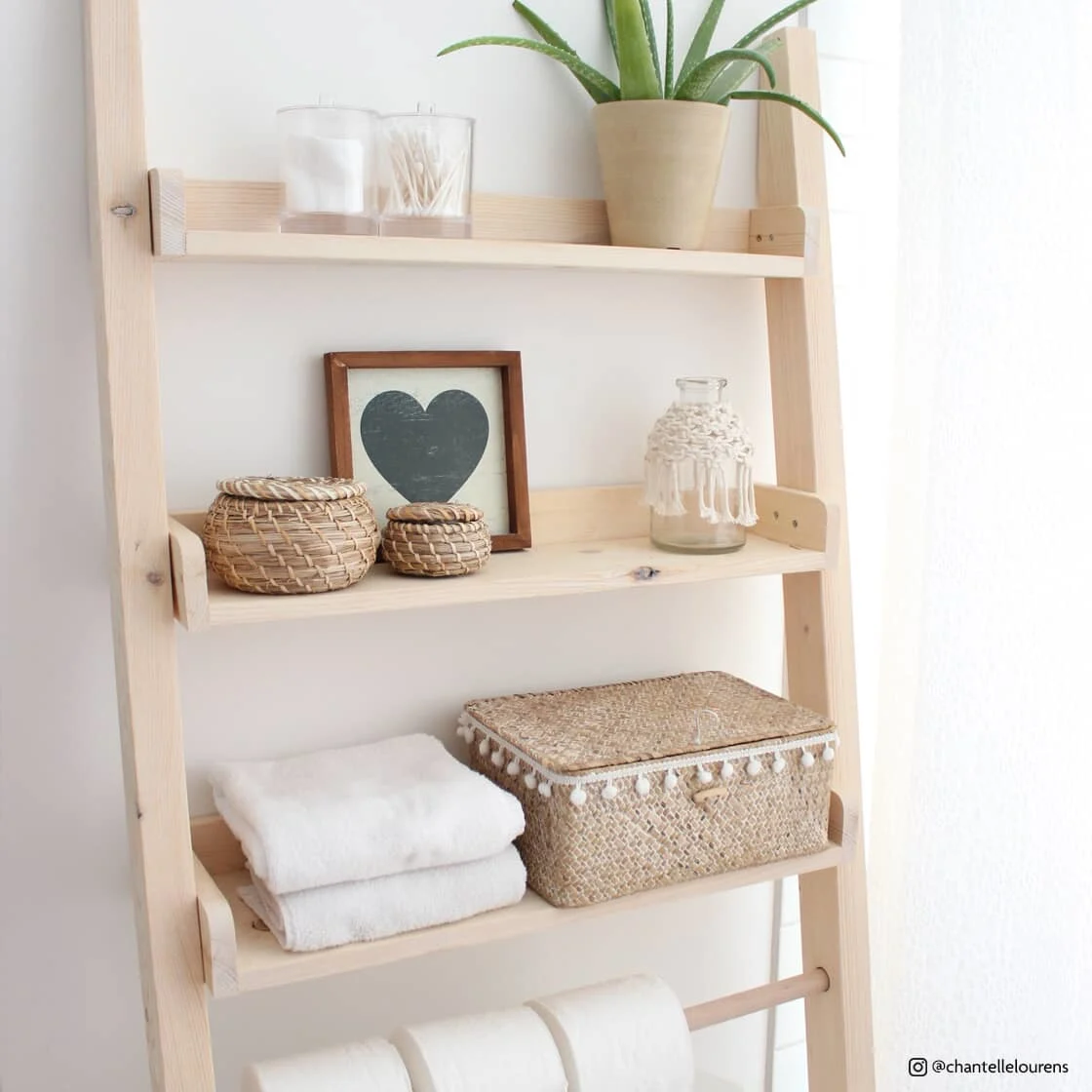 Decorated finished ladder shelf