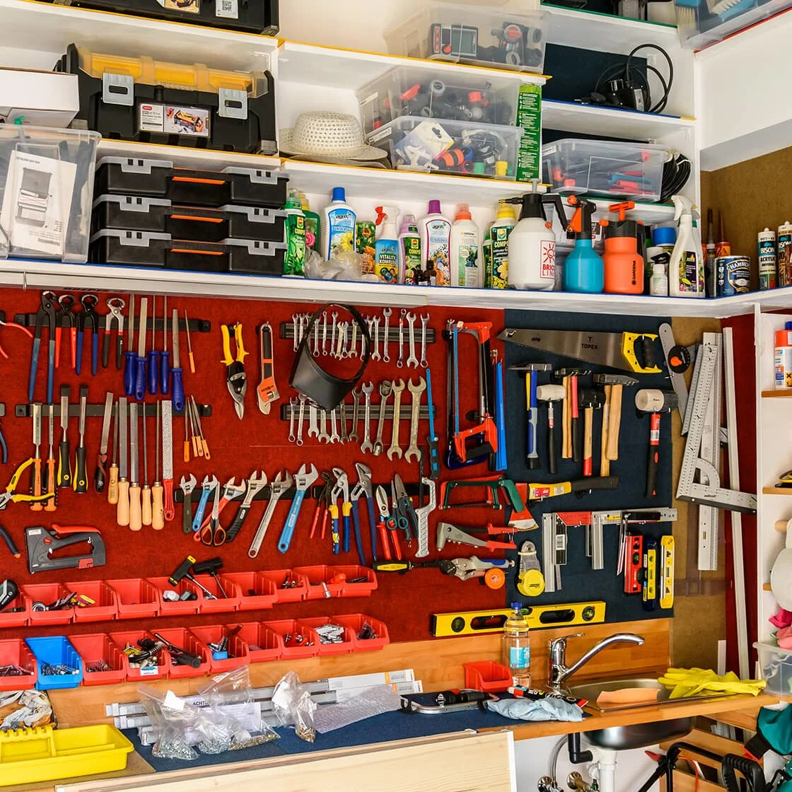 Basement workshop with tools and bins_1120x1120