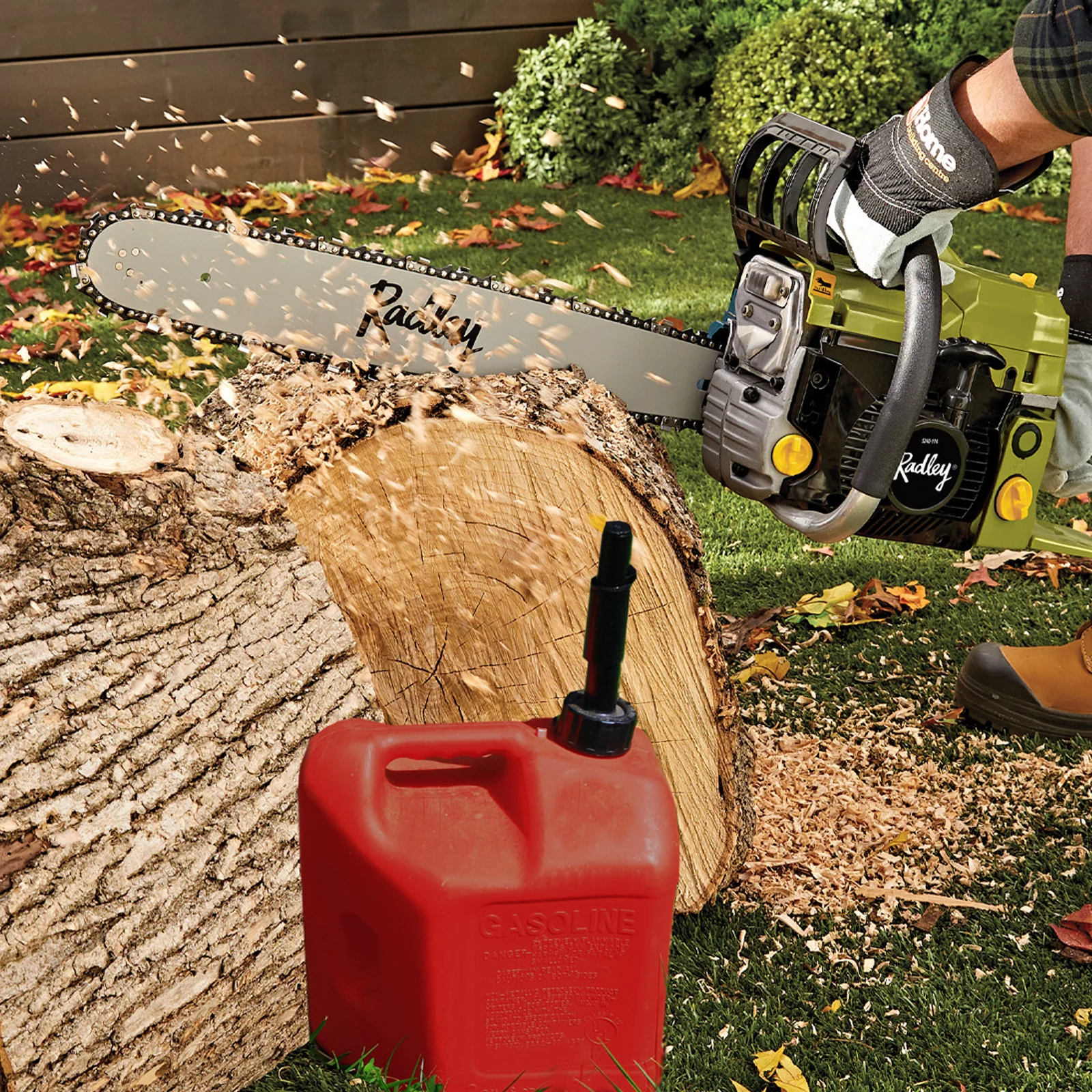 Radley chainsaw with fuel container 