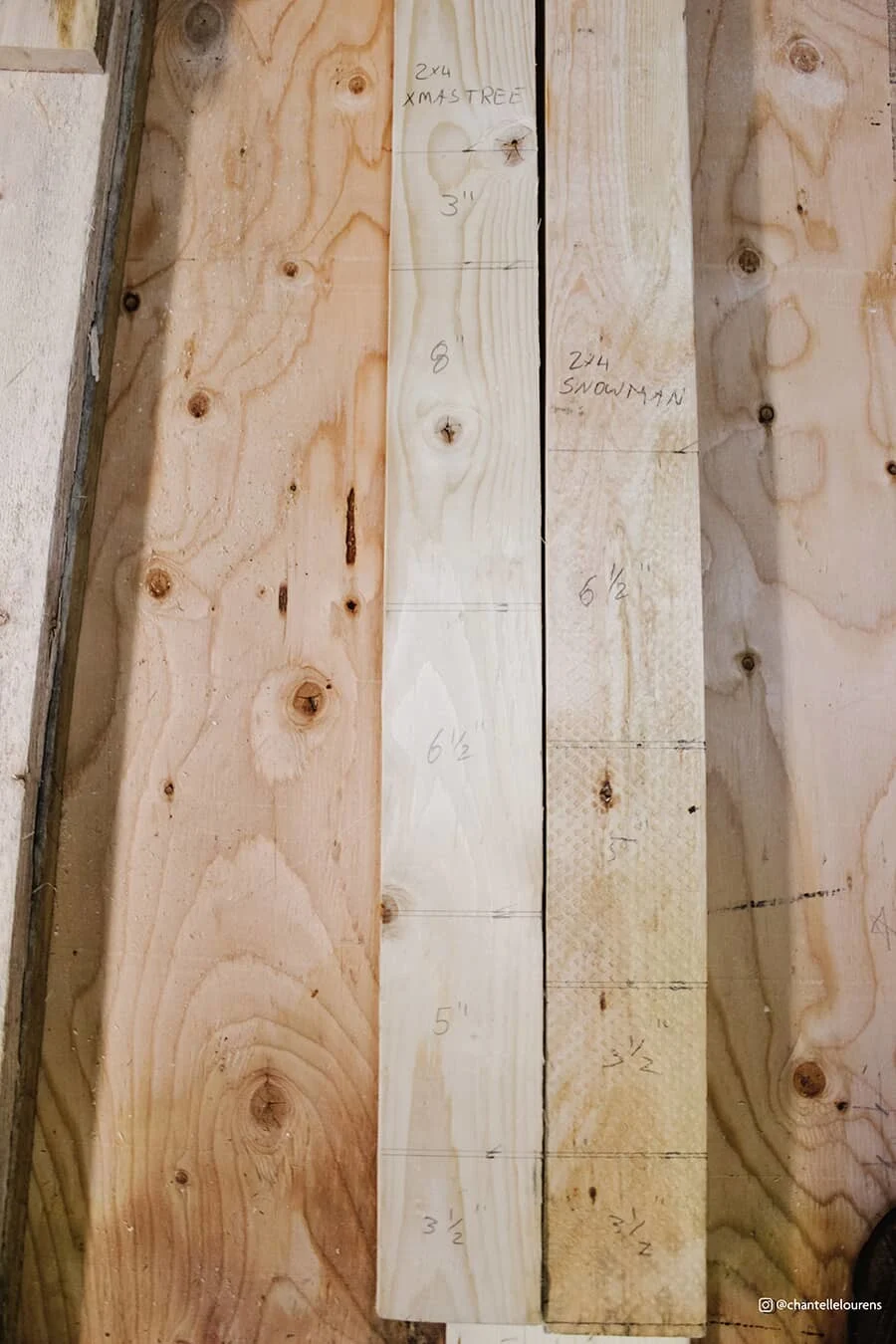 Cut spruce into stackable pieces
