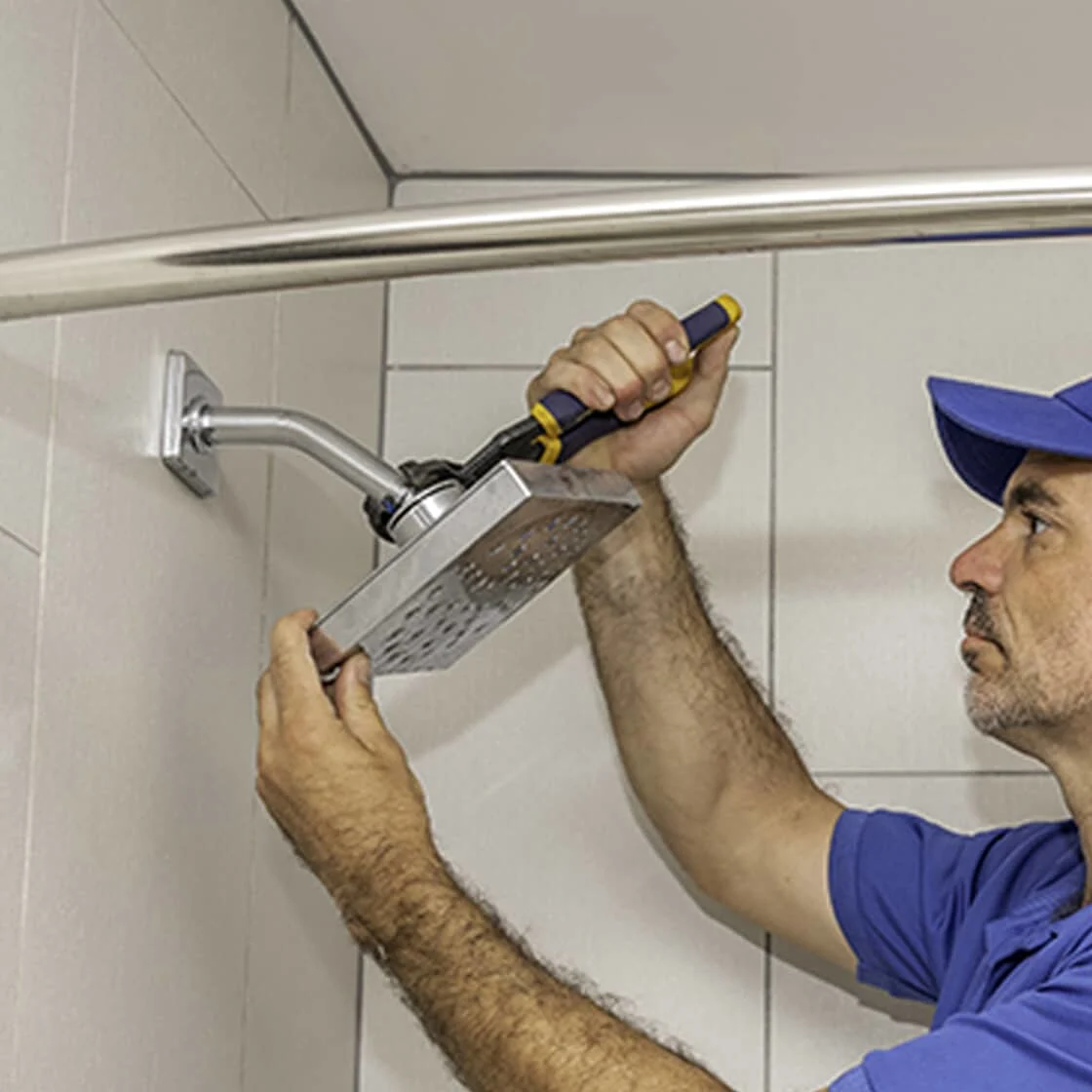 Someone fixing a showerhead