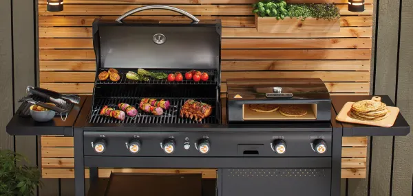 Un barbecue avec de la viande et des légumes