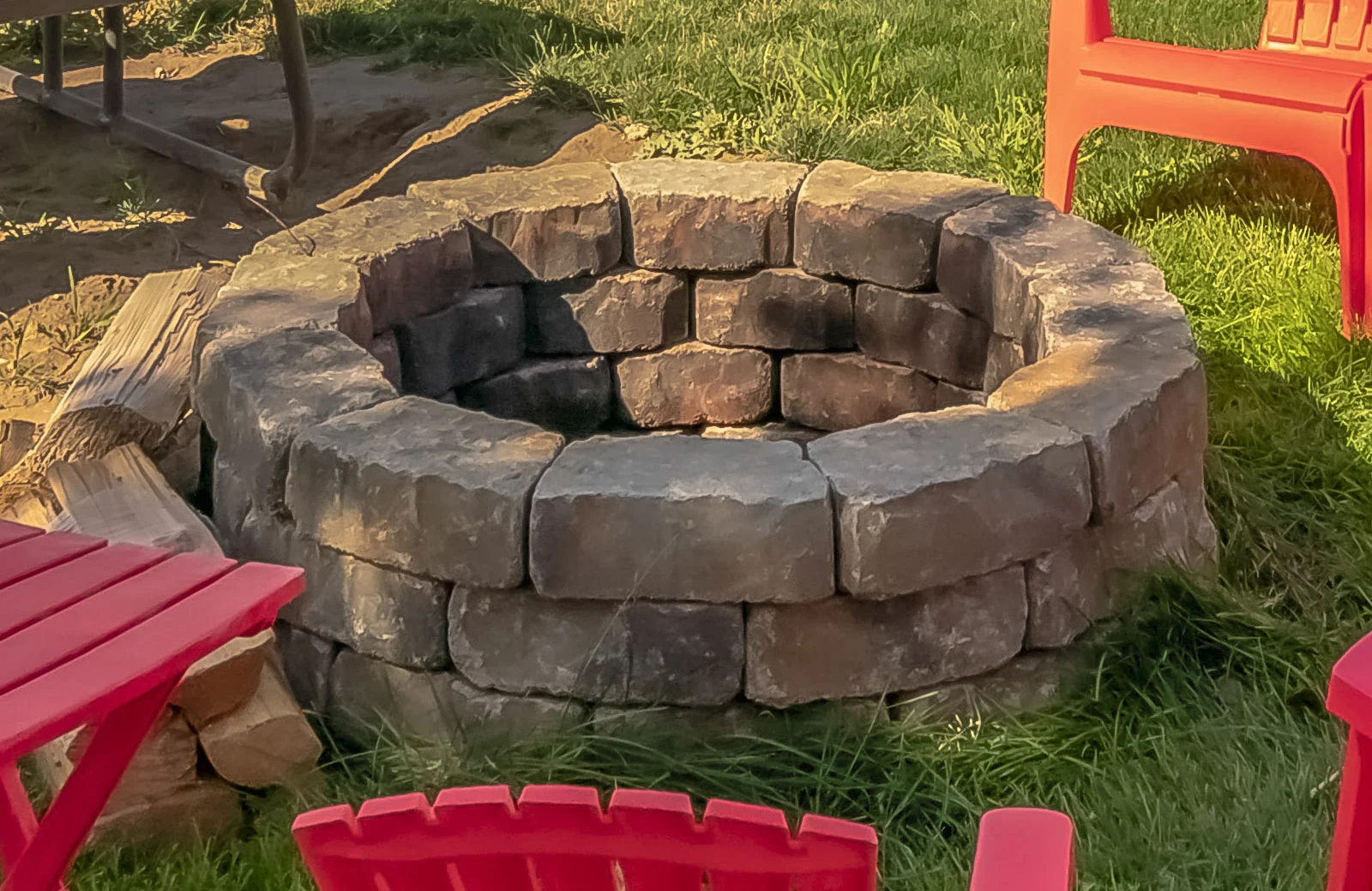 An in ground fire pit