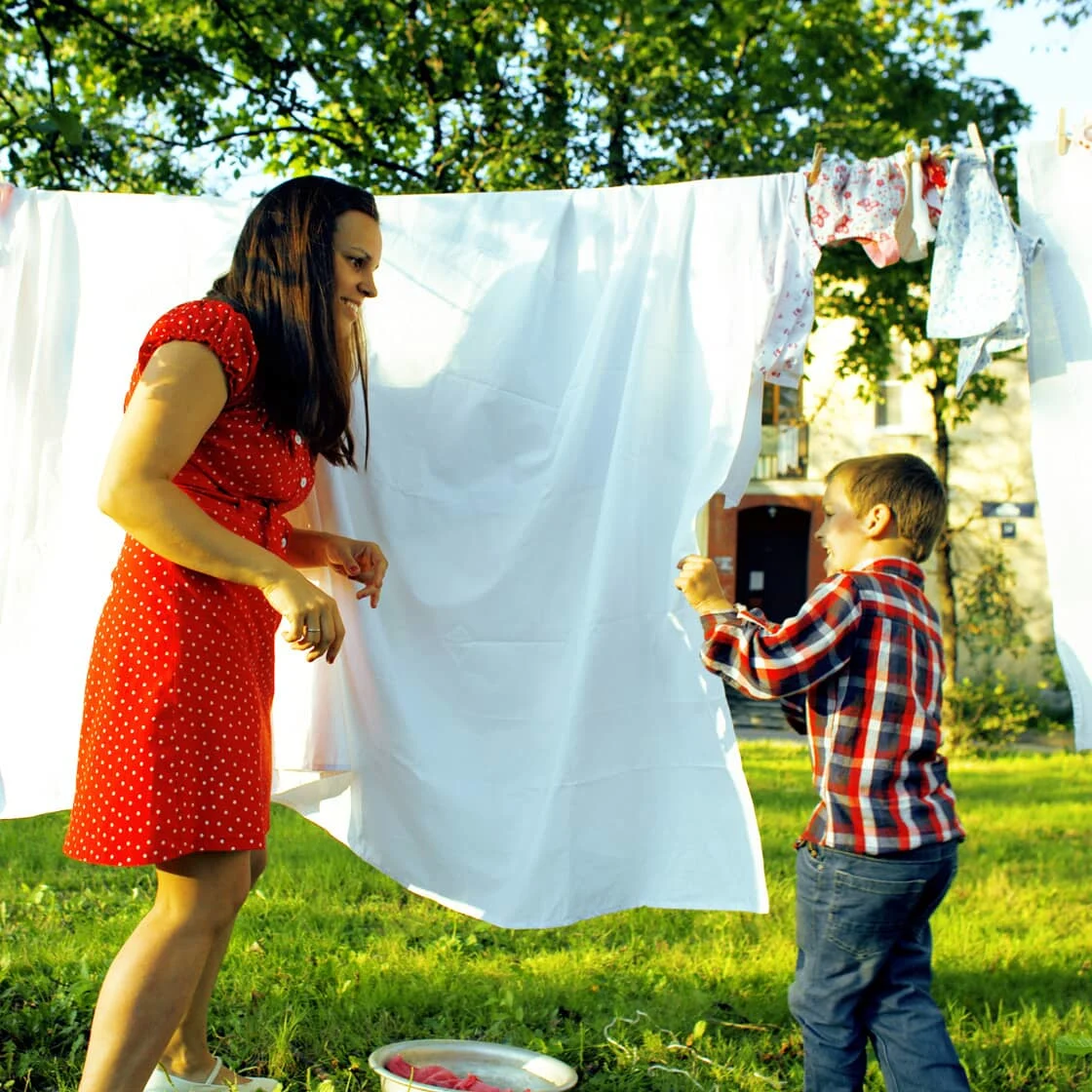 Hanging sheets outside