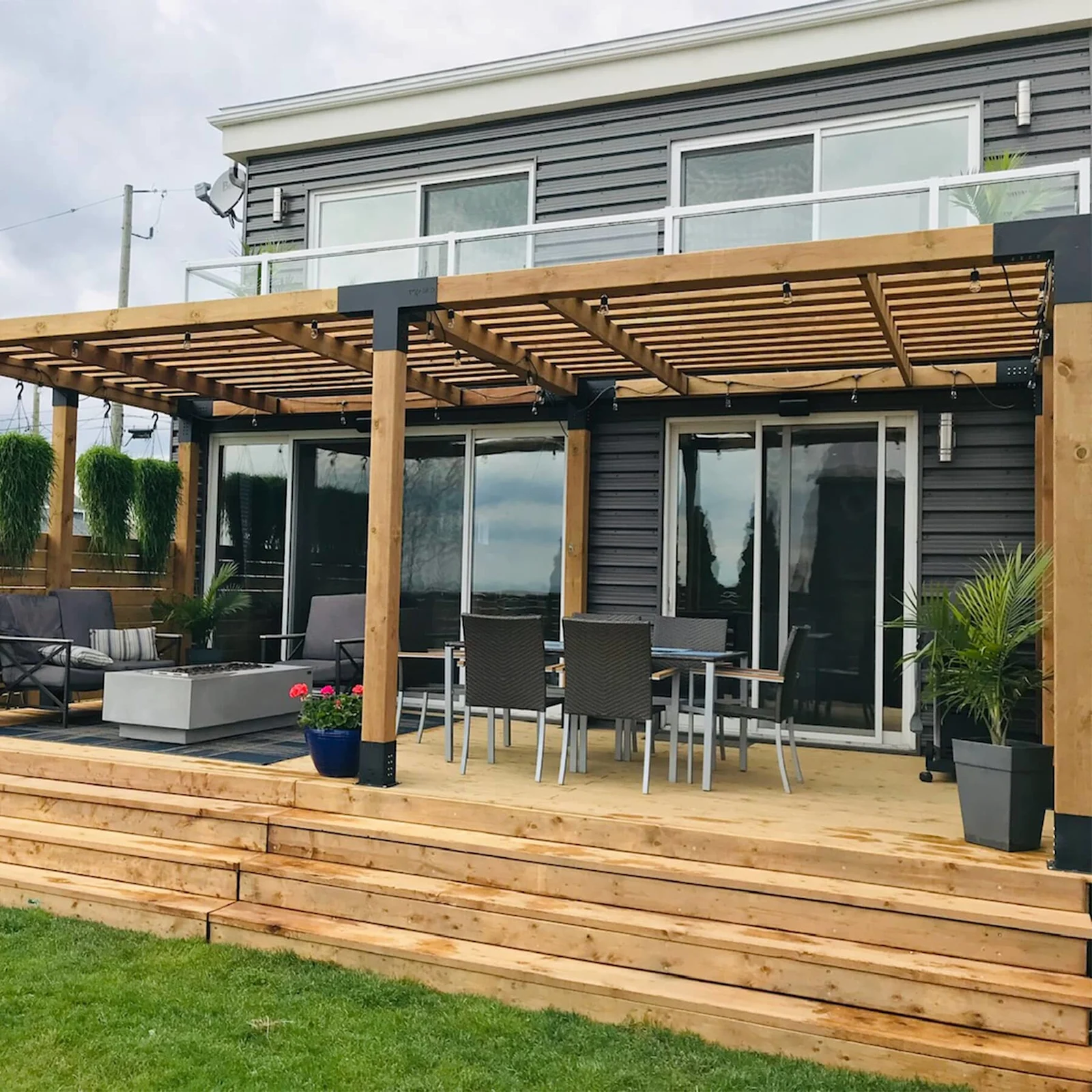A backyard with a pavillion 