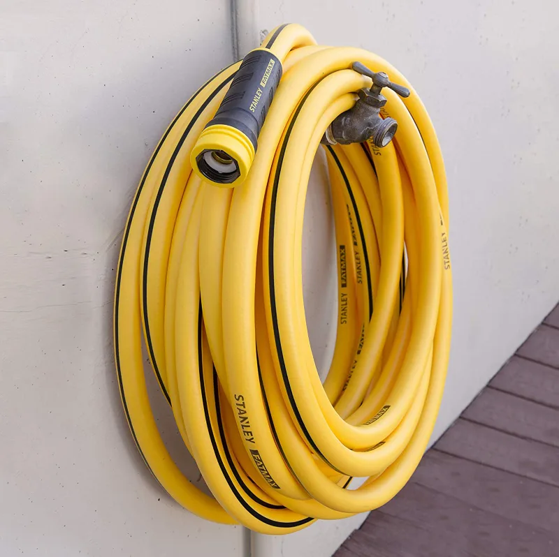 A coiled garden hose