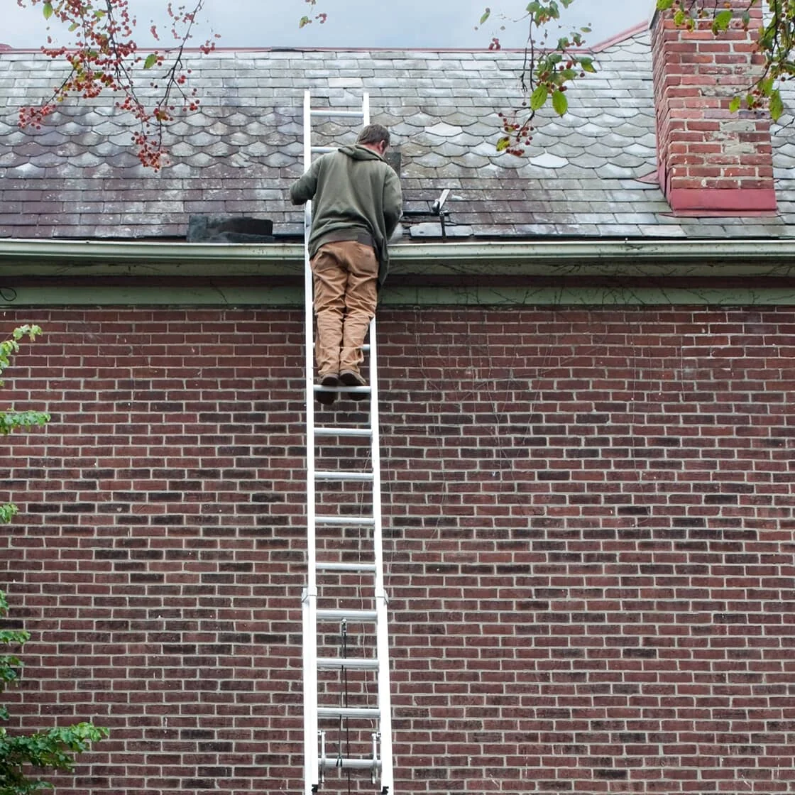 Someone stands on a ladder