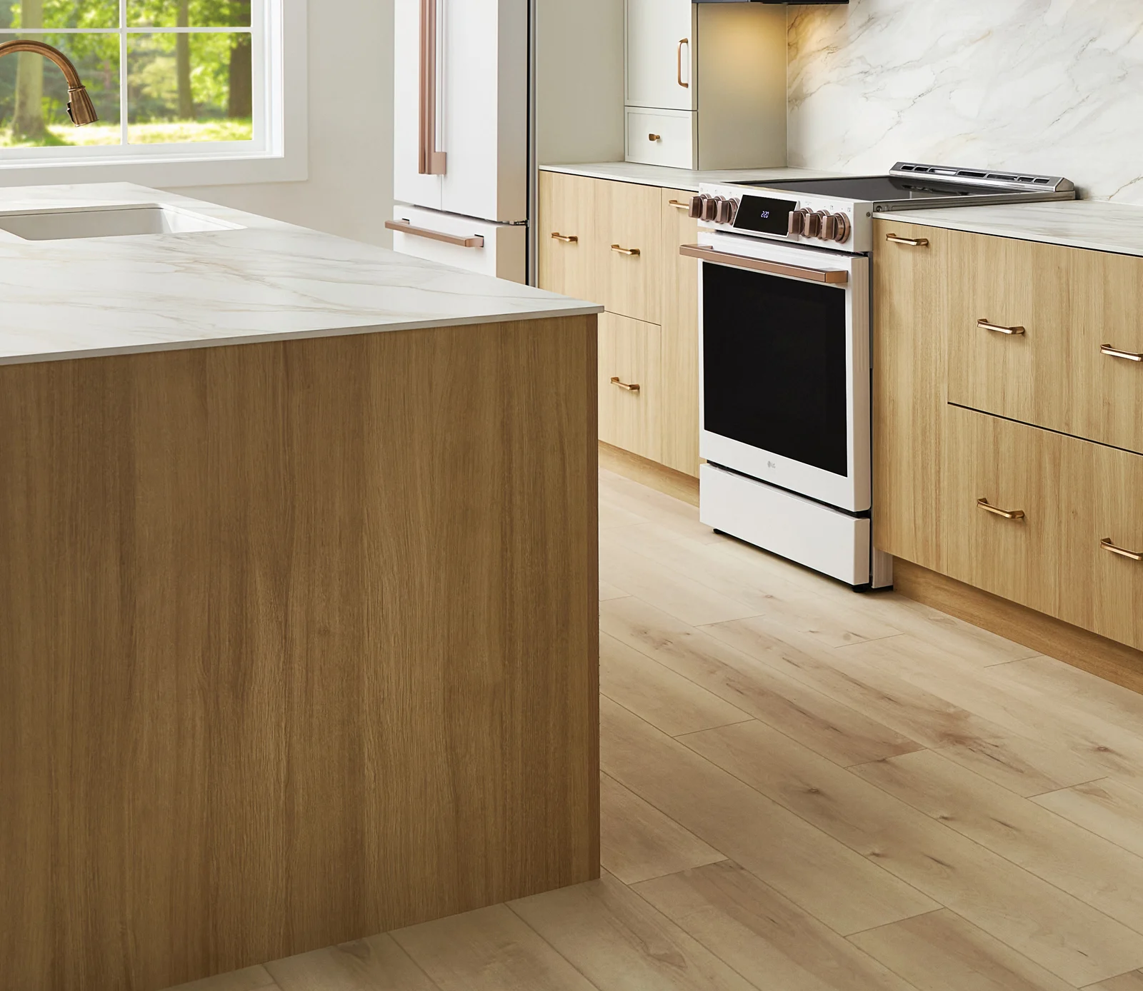 Kitchen with light vinyl flooring