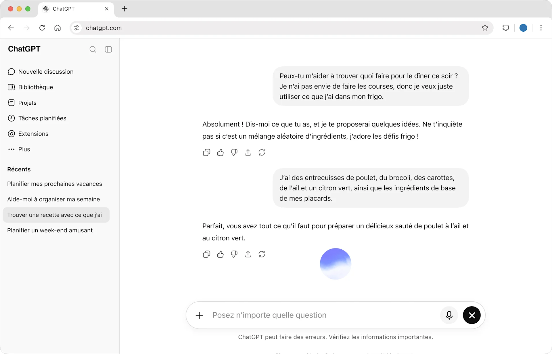 Application ChatGPT montrant un flux de travail de recherche sur les matériaux durables