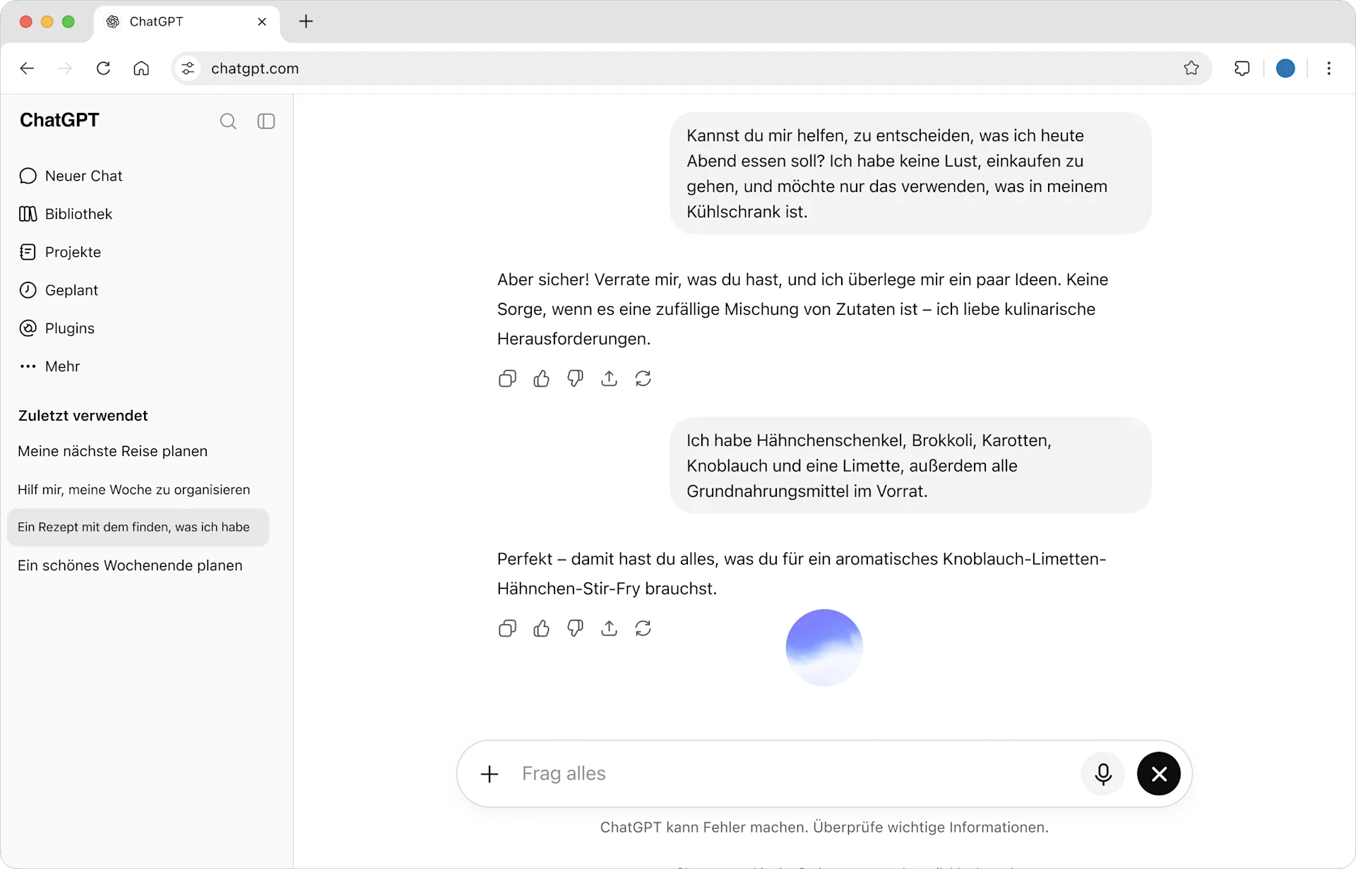 ChatGPT-App, die einen Recherche-Workflows für nachhaltige Materialien zeigt
