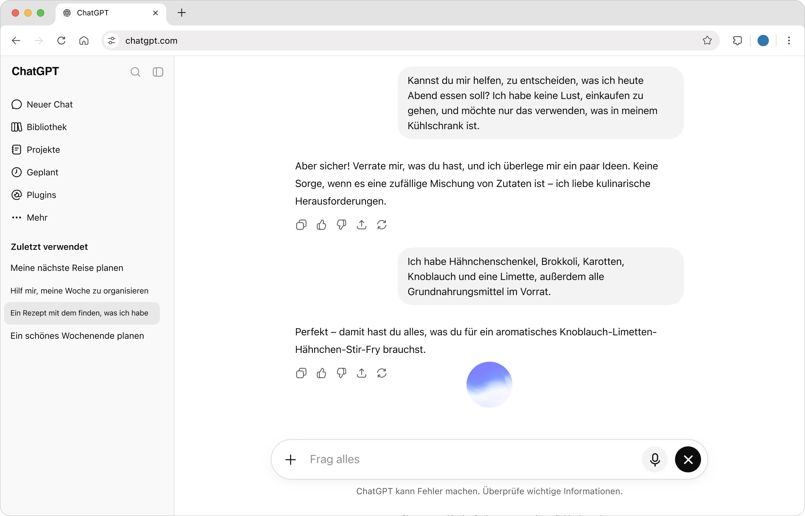 ChatGPT-App, die einen Recherche-Workflows für nachhaltige Materialien zeigt