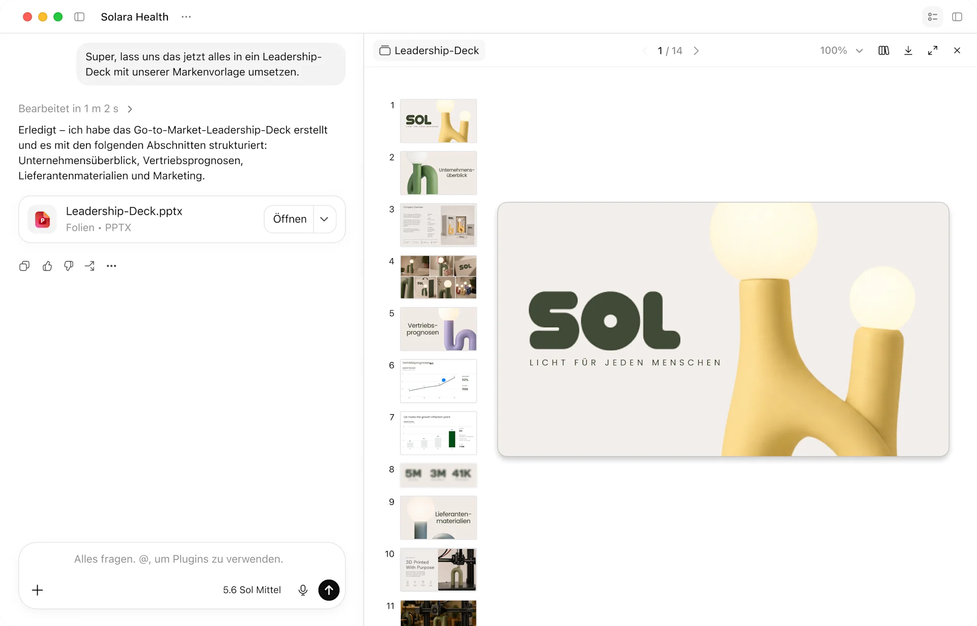 ChatGPT-App, die einen Launch-Deck-Workflow zeigt
